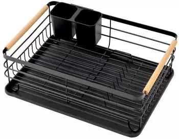 Chefgastro Abtropfgestell 14x42x30cm Stahl Holz mit Besteckhalter (PR_RX3-02-c2)