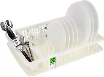 Kadax Abtropfgestell mit Besteckkorb und Abtropfschale, Kunststoff, Creme (K1612)
