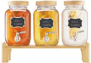 VEVOR Getr&auml;nkespender 3x3,8L Glas mit Holzst&auml;nder