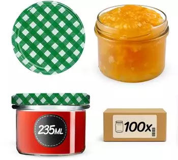 Kadax Tartu Einmachgläser mit Schraubdeckel 235ml Grün kariert, 100er-Set (K5839)
