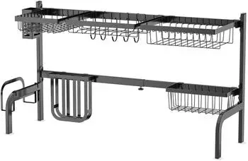 Costway Abtropfgestell 2-st&ouml;ckig, Breite verstellbar 53-99cm, mit Utensilienhalter (KC53791)