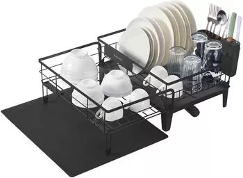 Songmics Abtropfgestell mit Abtropfschale und Besteckhalter, 360&deg; Ablauf, tintenschwarz (KCS552B01)