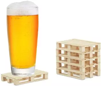 Relaxdays Mini-Holzpaletten Getr&auml;nkeuntersetzer, 12er-Set