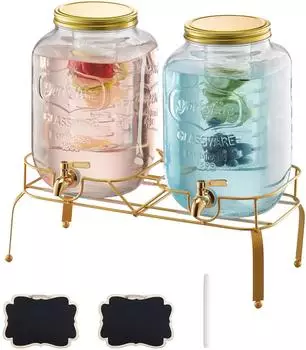 VEVOR Getr&auml;nkespender 2x8L Glas mit Metallst&auml;nder (GY-B004)
