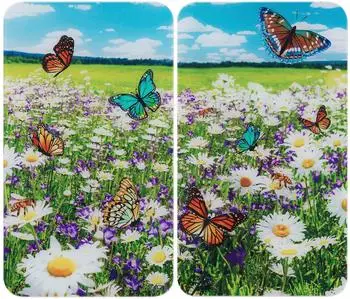 Wenko Herdabdeckplatte "Universal Sommerwiese" 2er Set, Glas, grün, 30x52cm (29)