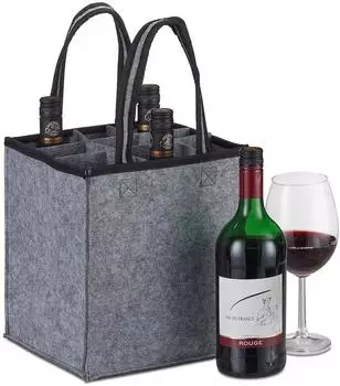Relaxdays Flaschentasche Filz anthrazit, 9 Flaschen, 6er-Set (10044486_0)