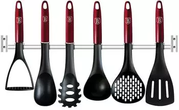 BerlingerHaus Küchenutensilien-Set 7-teilig mit Wandhalter, burgund (BH-6325)