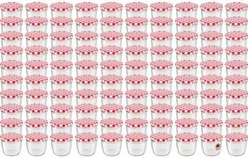 Wellgro Einmachgl&auml;ser 230ml Schraubdeckel rot kariert, 100er-Set (TO82)