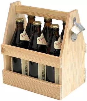 DanDiBo Flaschentr&auml;ger 6 Flaschen Holz mit Flaschen&ouml;ffner (93945)