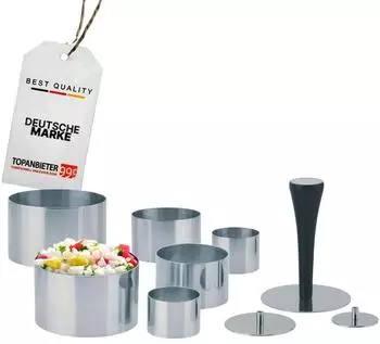Topanbieter999 Dessertringe Set Edelstahl 10-teilig Ø 4/6/8cm mit Presse & Griff (TA0017)