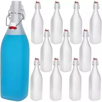 MamboCat Swing Vierkant-B&uuml;gelflaschen 12er Set, 1L, Frozen-Glas (4251967521862)