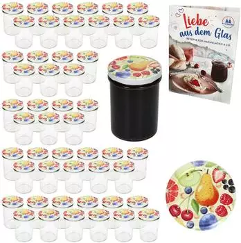 MamboCat Sturzglas 230ml hoch, TO66 Comic-Obst Deckel, 50er Set