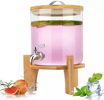 LuxusKollektion Getränkespender 5L Glas mit Hahn und Bambusständer