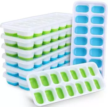 LuxusKollektion Eiswürfelform Silikon mit Deckel, 8er-Set, stapelbar, blau/grün