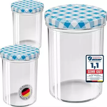 Wellgro Einmachgläser mit Schraubdeckel, 435ml, blau kariert, To 82