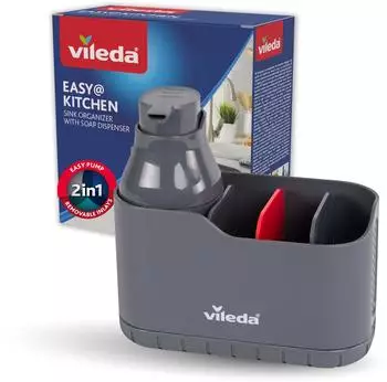 Vileda Spülbecken Organizer mit Spülmittelspender, Kunststoff, grau (pos-37065)