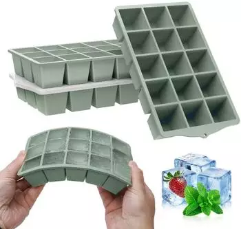 LuxusKollektion Eisw&uuml;rfelform Silikon mit Deckel, gr&uuml;n, stapelbar, 4er-Set