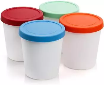 LuxusKollektion Peohud Eiscreme-Beh&auml;lter mit Silikondeckel, 4er-Set, 1L, BPA-frei