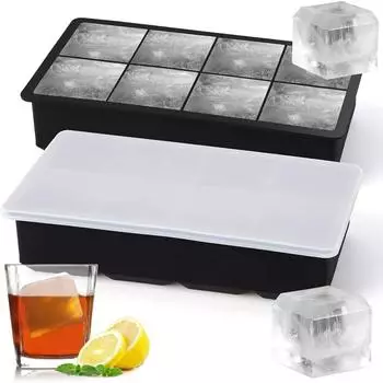 LuxusKollektion XXL Eisw&uuml;rfelform Silikon mit Deckel, 2er-Pack, 8 St&uuml;ck (5x5x5cm)
