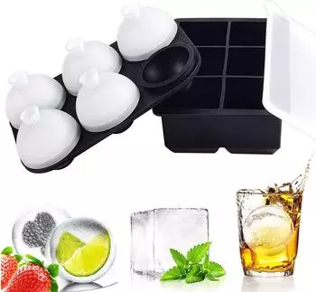 LuxusKollektion Eisw&uuml;rfelform Kugel & W&uuml;rfel, Silikon mit Deckel, BPA-frei, 6x 5cm Eisb&auml;lle + 6x 5cm W&uuml;rfel