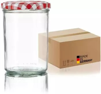 BigDean Sturzgl&auml;ser 435ml mit Schraub-Deckel TO82, rot kariert, 12er-Set