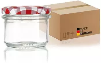 BigDean Marmeladengl&auml;ser 230ml mit Schraubdeckel TO82, rot kariert (749601)