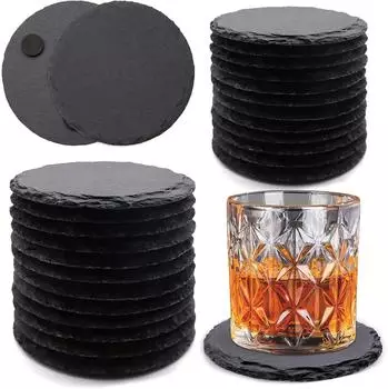 LuxusKollektion Getr&auml;nkeuntersetzer Schiefer, rund, 10,2cm, 24er-Set