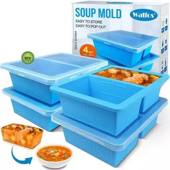 LuxusKollektion Silikon-Gefriertablett f&uuml;r Suppe mit Deckel, 4er-Set, 250ml