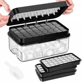 LuxusKollektion Eisw&uuml;rfelform mit Deckel und Beh&auml;lter, 96 Eisw&uuml;rfel, Kunststoff, schwarz, BPA-frei, 3er-Set