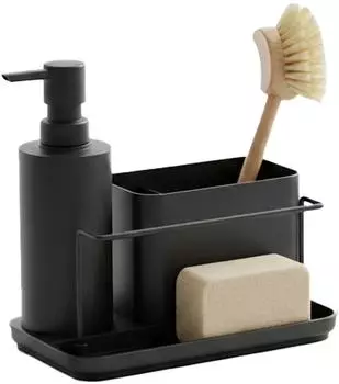 Relaxdays Sp&uuml;lbecken Organizer-Set mit Seifenspender, schwarz