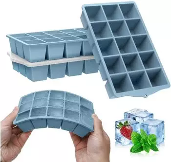 LuxusKollektion Eisw&uuml;rfelform Silikon mit Deckel, blau, stapelbar, 4er-Set (60 Eisw&uuml;rfel)