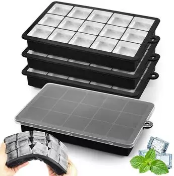 LuxusKollektion Eisw&uuml;rfelform Silikon 4er-Set, 15 F&auml;cher, mit Deckel