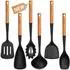 LuxusKollektion Küchenutensilien-Set Silikon, Holzgriff, 6-tlg., schwarz
