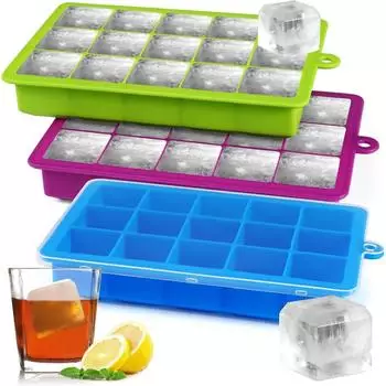 LuxusKollektion Eiswürfelform Silikon XXL mit Deckel, 3er-Pack, blau/grün/lila