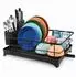 Relaxdays Abtropfgestell mit Besteckkorb und Ablauf, Metall/Kunststoff, schwarz, 21x43x29,5cm