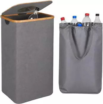 Relaxdays Pfandflaschensammler 100l, Textil/Holz/Wellpappe, grau