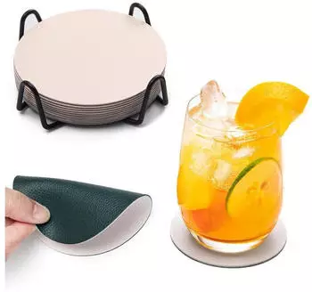 LuxusKollektion Untersetzer 12er Set, Kunstleder, rund, gr&uuml;n/wei&szlig;