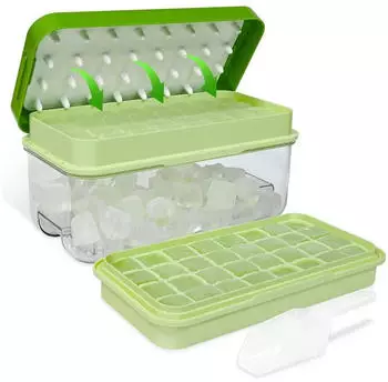 LuxusKollektion Eisw&uuml;rfelform mit Deckel, Beh&auml;lter & Schaufel, 64 Eisw&uuml;rfel, gr&uuml;n