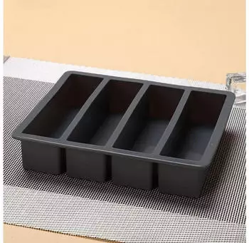 LuxusKollektion Silikonform für Butter/Seife, rechteckig, 4 Mulden, mit Deckel, schwarz