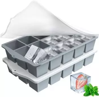 LuxusKollektion Eiswürfelform Silikon mit Deckel, grau, stapelbar, 2er-Set (30 Eiswürfel)