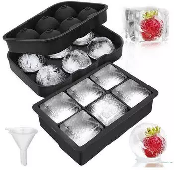 LuxusKollektion Eiswürfelformen Silikon 2er-Set, 6 Kugeln + 6 Rechtecke, BPA-frei