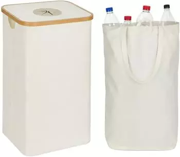 Relaxdays Pfandflaschensammler 100l, Textil/Holz/Wellpappe, beige