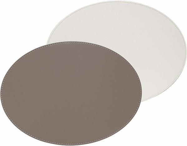 Tradestock Tischset aus Kunstleder oval Taupe Weiß 45 x 35 cm