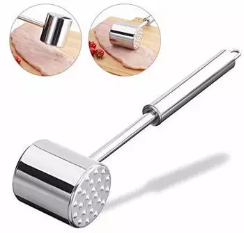 Relaxdays Silber Profi Fleischklopfer, doppelseitig, Fleischhammer f&uuml;r Schnitzel, Steak, 28cm lang, rostfrei, Edelstahl, Standard