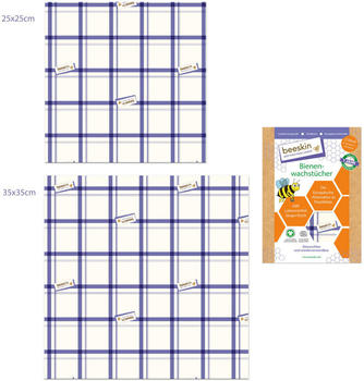 beeskin Bienenwachstücher 3er Set, Größen S + M + L Motiv Kitchen Towel, 17 + 25 + 35 cm