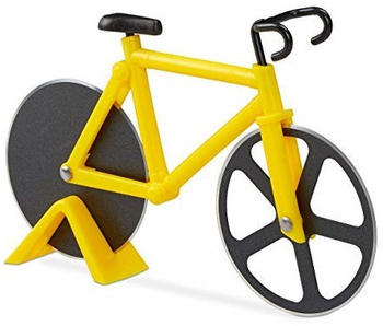 Relaxdays Fahrrad Pizzaschneider, lustiger Pizzaroller mit Schneiderädern aus Edelstahl, Cutter für Pizza & Teig, gelb