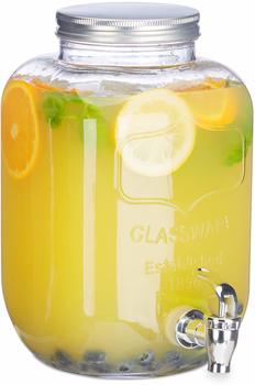 Relaxdays Getränkespender 10023430 5 Liter, Glas, mit Zapfhahn