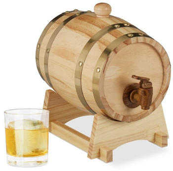 Relaxdays Getränkespender Holzfass 1,25 Liter