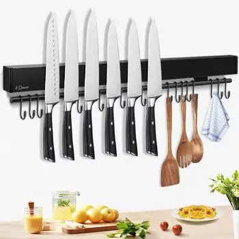 LuxusKollektion Magnetleiste für Messer & Utensilien 59cm, 15 Haken, schwarz