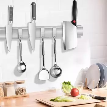 LuxusKollektion Magnetleiste mit 3 Haken & Anti-Rutsch-Matte, Edelstahl, 40cm
